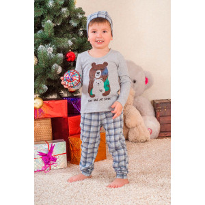 Пижама детская унисекс "Медведь" хлопок (р-ры: 98-128) серый