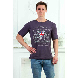 Футболка мужская "Велосипед с флагом" кулирка (р-ры: 46-64) серый-1