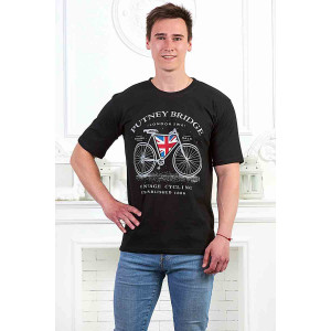 Футболка мужская "Велосипед с флагом" кулирка (р-ры: 46-64) черный