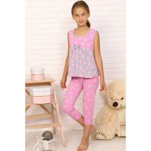 Пижама детская №2393 кулирка (р-ры: 32-42) розовые бриджи