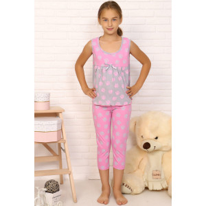 Пижама детская №2393 кулирка (р-ры: 32-42) розовые бриджи