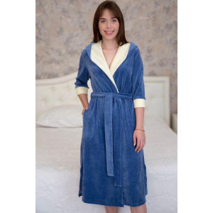 Халат женский "Ника С" велюр (р-ры: 48-58) синий Халат женский "Ника С" велюр (р-ры: 48-58) синий