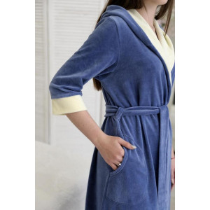 Халат женский "Ника С" велюр (р-ры: 48-58) синий Халат женский "Ника С" велюр (р-ры: 48-58) синий