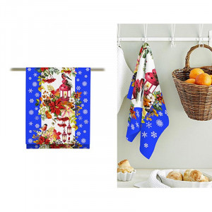 Полотенце кухонное вафельное "Новогодняя сказка" синий