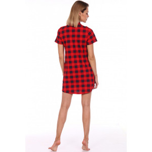 Халат-рубашка женский 718 "Шотландка" кулирка (р-ры: 46-60) красный