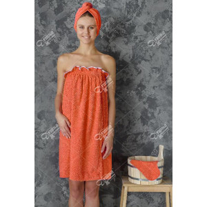Набор для сауны женский махровый 3 предмета оранжевый