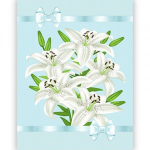 Полотенце кухонное вафельное "Белые цветы" голубой
