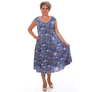 Платье женское "П-8" кулирка (р-ры: 52-70) цветы на голубом