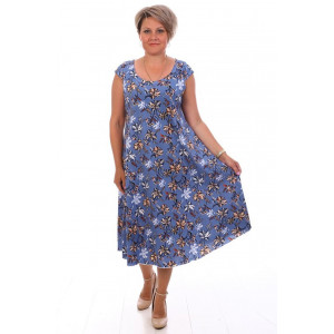 Платье женское "П-8" кулирка (р-ры: 52-70) цветы на голубом