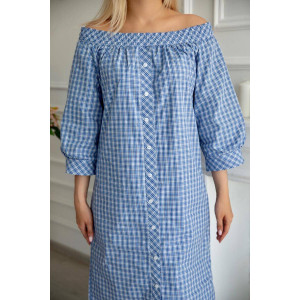 Платье женское "Вивиан А" шотландка (р-ры: 44-54) голубой