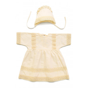 Крестильный набор 2 предмета (платье+чепчик) для новорожденных 06003 поплин (р-ры: 62-86) кремовый