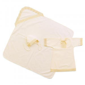 Крестильный набор 3 предмета (пеленка+рубашка+чепчик) поплин 06020 (р-ры: 62-86) кремовый