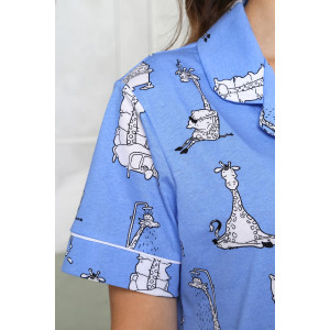 Пижама женская "Жирафы-2" кулирка (р-ры: 42-52) голубой