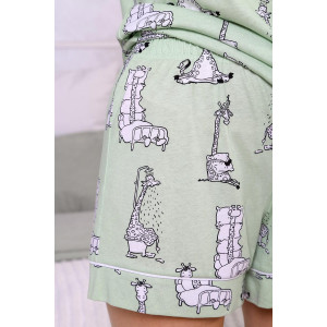 Пижама женская "Жирафы-3" кулирка (р-ры: 42-52) зеленый