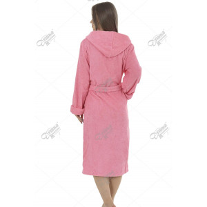 Халат женский махровый удлиненный с капюшоном (р-ры: 44-58) розовый