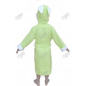 Халат детский махровый с капюшоном и печатью "Зайка" (р-ры: 28-40) салатовый