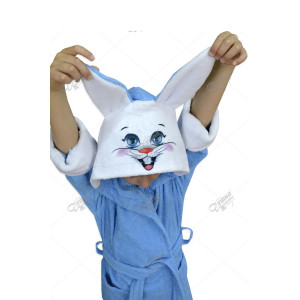 Халат детский махровый с капюшоном и печатью "Зайка" (р-ры: 28-40) голубой