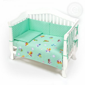 Набор в кроватку для новорожденных 11 предметов поплин "Бусинка" зеленый