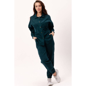 Костюм двойка женский КМВ-4513 6001 вельвет (р-ры: 42-56) изумрудно-зелёный