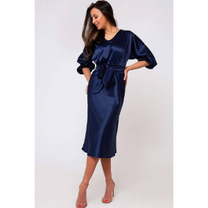 Платье женское №286DNV атлас (р-ры: 42-52) тёмно-синий
