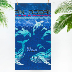 Полотенце банно-пляжное вафельное полотно "Мой океан"