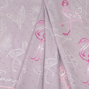 Постельное белье поплин на резинке "Фламинго"