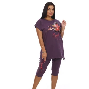 Костюм двойка женский КД-424 кулирка (р-ры: 50-60) баклажановый Костюм двойка женский КД-424 кулирка (р-ры: 50-60) баклажановый