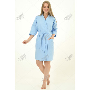 Халат женский вафельный кимоно (р-ры: 42-58) голубой