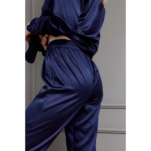 Пижама женская №300DNV атласный шёлк (р-ры: 42-52) тёмно-синий