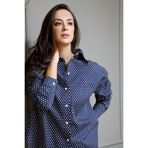Рубашка женская №301DNV перкаль (р-ры: 42-52) тёмно-синий горох