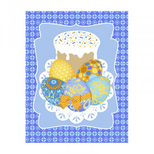 Полотенце кухонное вафельное "Пасхальная открытка" голубой